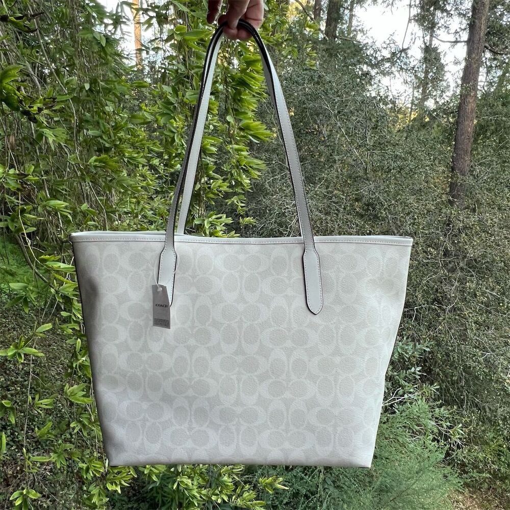 COACH City Tote Women's Chalk/Glacier White Signature Canvas Bag 5696 NWT - Picture 2 of 10